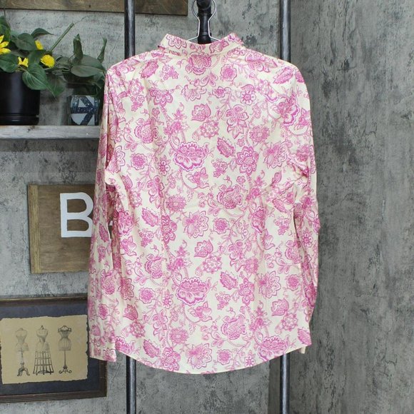 NWT Lands' End Sleeve Dress Shirt 484704 14 Tall Alabaster Jacquard Floral Pink - Picture 2 of 5